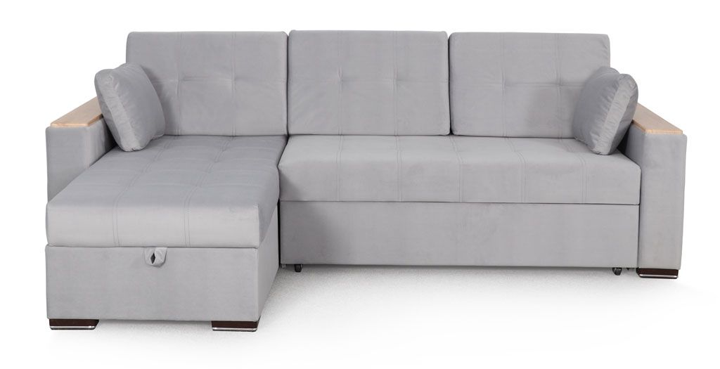 Угловой диван-кровать «Монако 1» Мора серый велюр серый купить от 55090 руб. в интернет-магазине Фабрики PUSHE в Москве