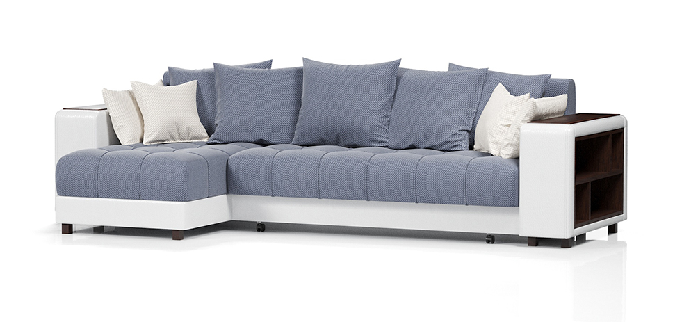Угловой диван-кровать «Дубай» Blue, левый велюр+экокожа белый купить от52290 руб. в интернет-магазине Фабрики PUSHE в Москве