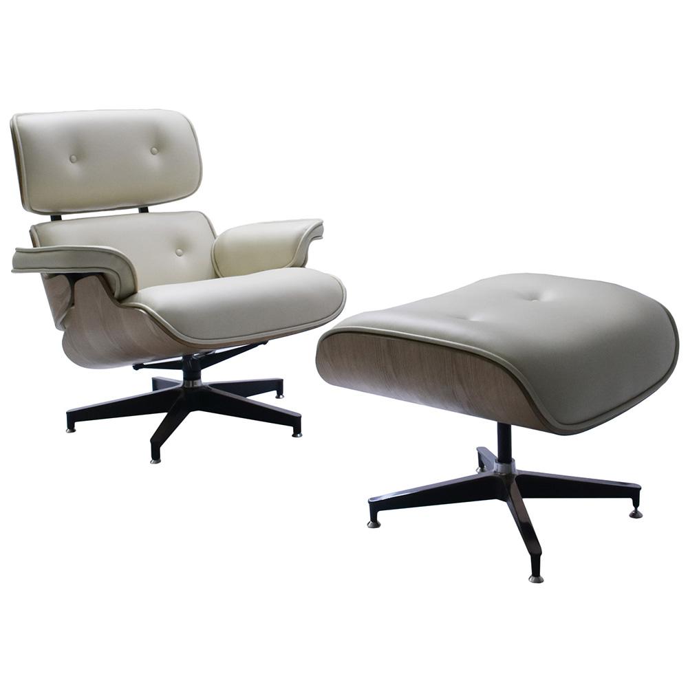 Кресло и оттоманка «Eames Lounge Chair» Бежевые, прессованная кожа кожа  бежевый купить от 99890 руб. в интернет-магазине Фабрики PUSHE в Москве