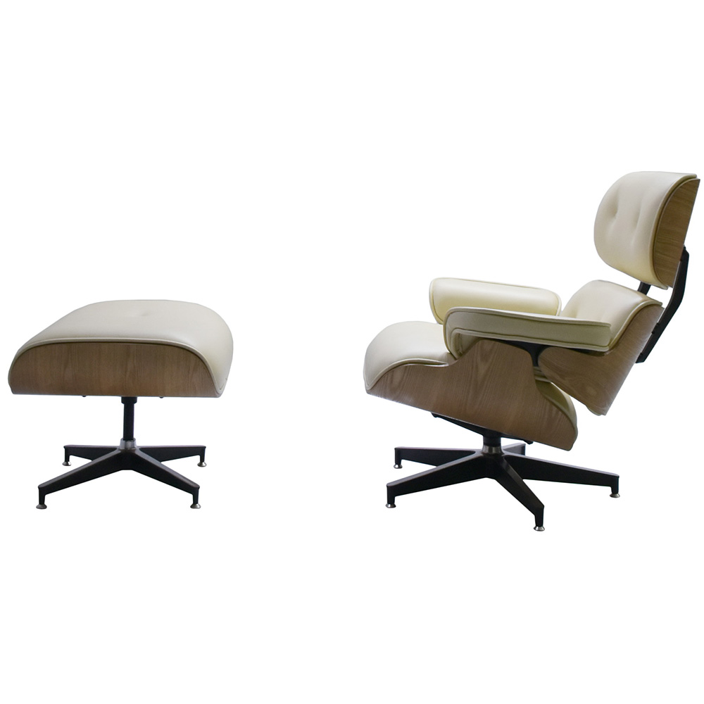 Кресло и оттоманка «Eames Lounge Chair» Бежевые, прессованная кожа brdx-FR  0596