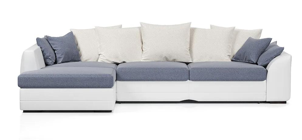 Угловой диван-кровать «Калифорния» Light Blue, левый велюр+экокожа белыйсиний купить от 50990 руб. в интернет-магазине Фабрики PUSHE в Липецке