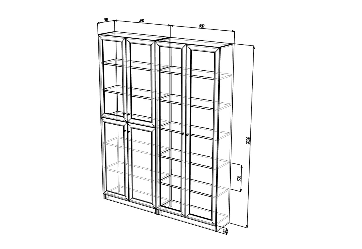 Стеллаж «Билли 13 IKEA» Дуб молочный светлое дерево четырехдверный купить  от 29600 руб. в интернет-магазине Фабрики PUSHE в Москве