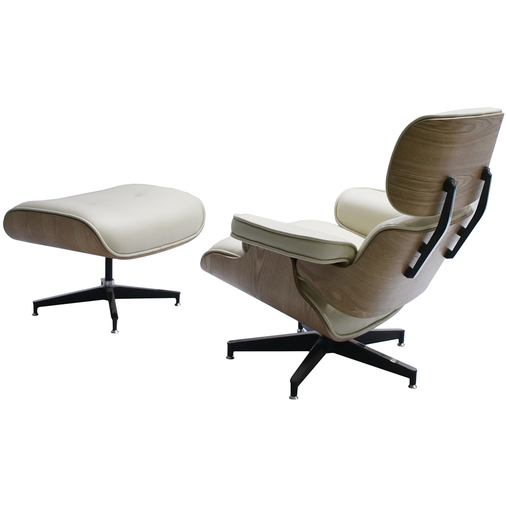 Кресло и оттоманка «Eames Lounge Chair» Бежевые, прессованная кожа brdx-FR  0596