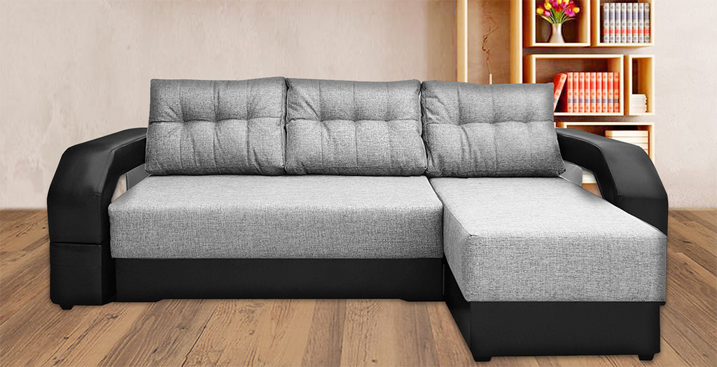 Угловой диван-кровать «Манчестер» 160 см, правый Серый, рогожка, экокожа рогожка экокожа серый купить от 31990 руб. в интернет-магазине Фабрики PUSHE в Москве