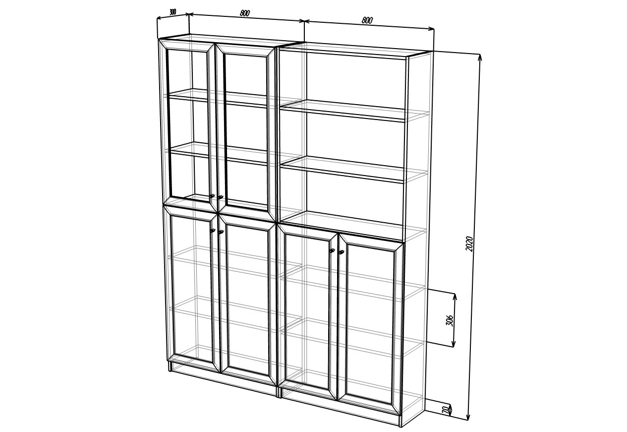 Стеллаж «Билли 14 IKEA» Дуб молочный светлое дерево четырехдверный купить  от 25700 руб. в интернет-магазине Фабрики PUSHE в Москве