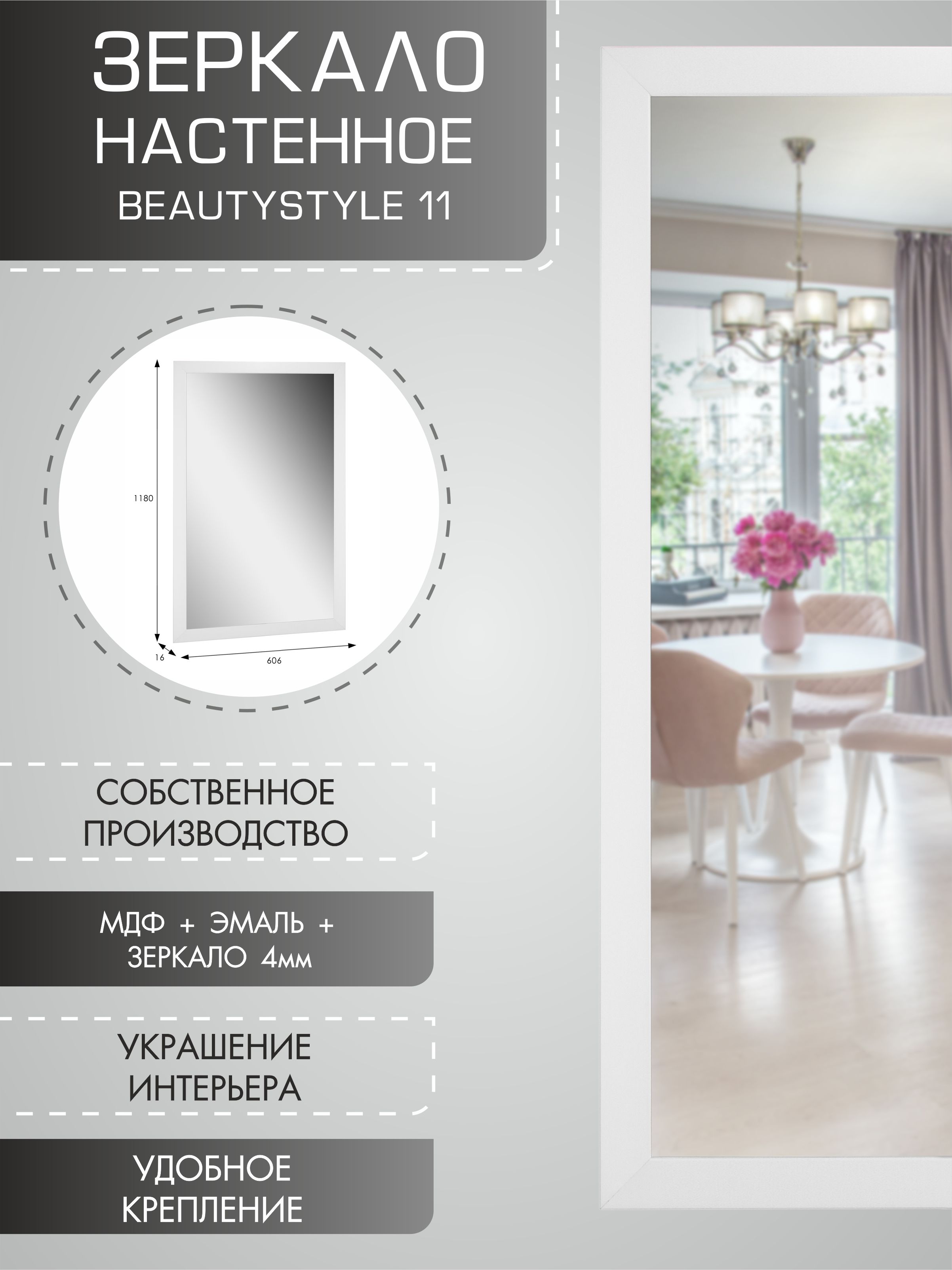 Зеркало настенное «BeautyStyle 11» Белый белый купить от 4833 руб. в  интернет-магазине Фабрики PUSHE в Москве