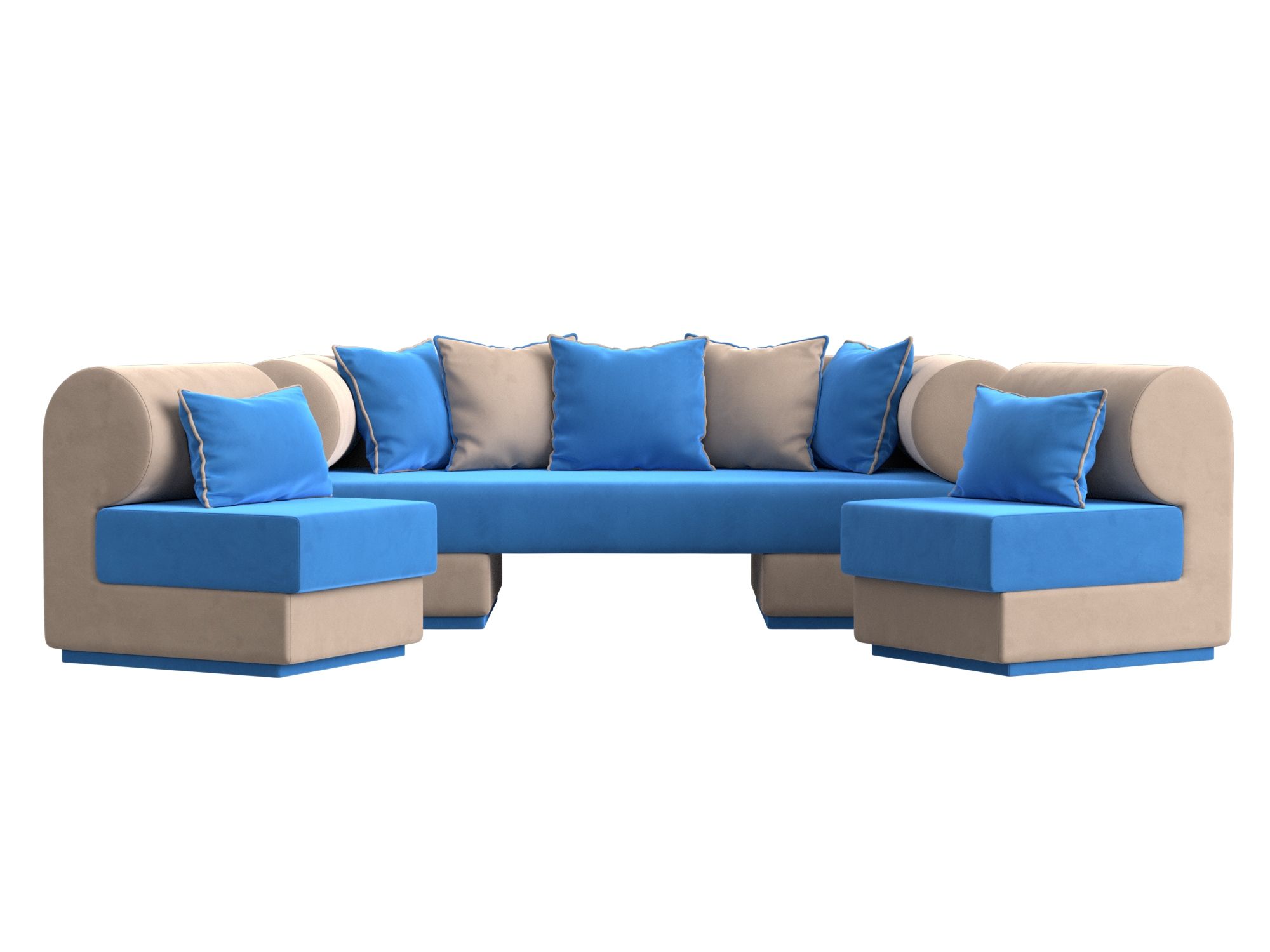 Набор «Кипр-3» (диван, 2 кресла) голубой\бежевый, Велюр велюр голубо��бежевый купить от 99970 руб. в интернет-магазине Фабрики PUSHE в Москве
