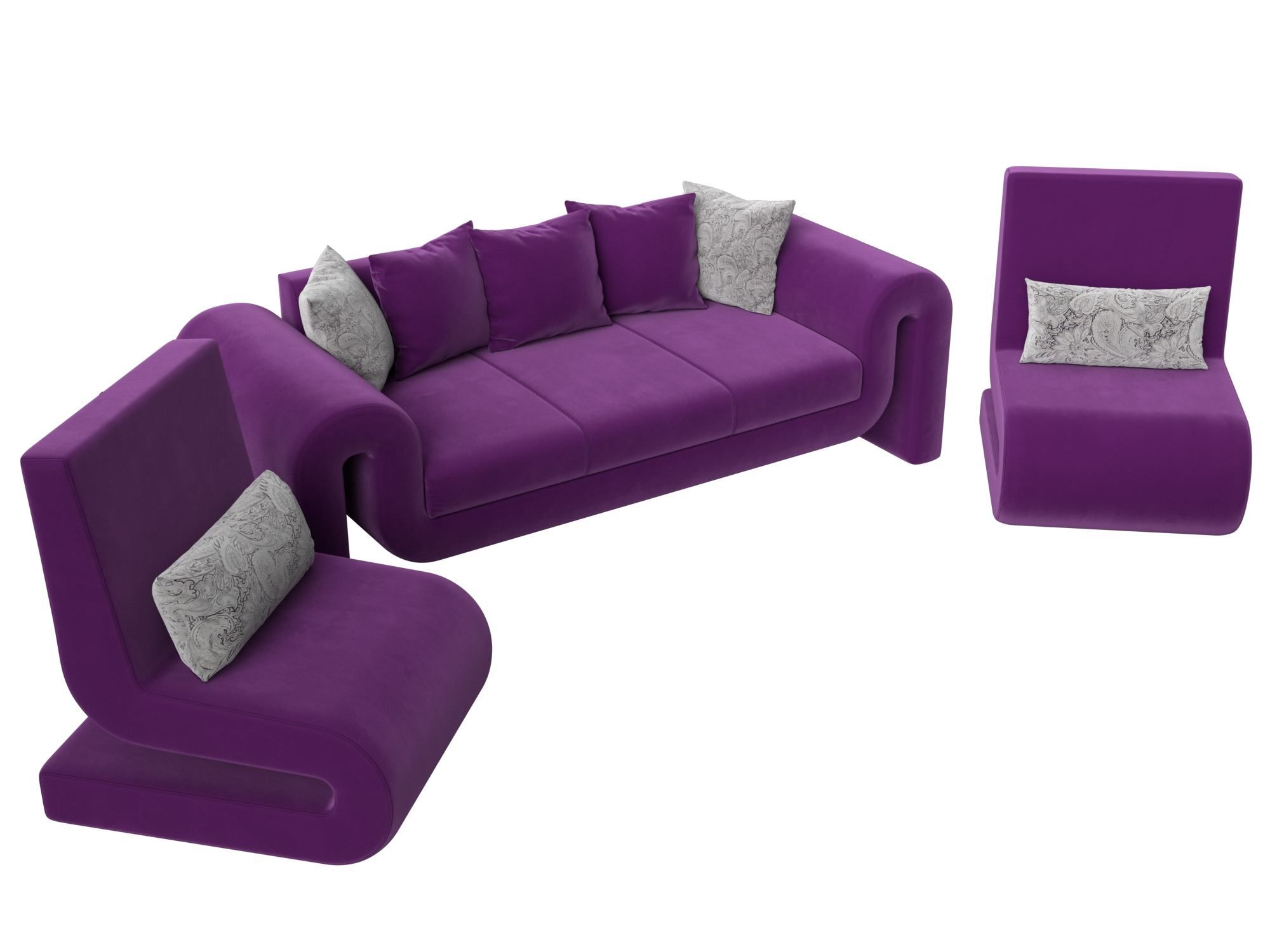 Набор «Волна-1» (диван, 2 кресла) Фиолетовый, Микровельвет микровельветфиолетовый купить от 99980 руб. в интернет-магазине Фабрики PUSHE в Москве